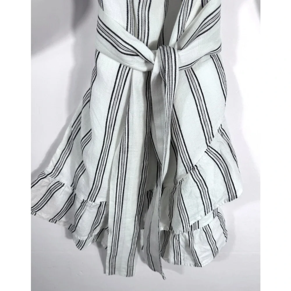 Sugar Lips Striped Linen Smocked Cottagecore Ruffle Mini Dress Approx. Med‎